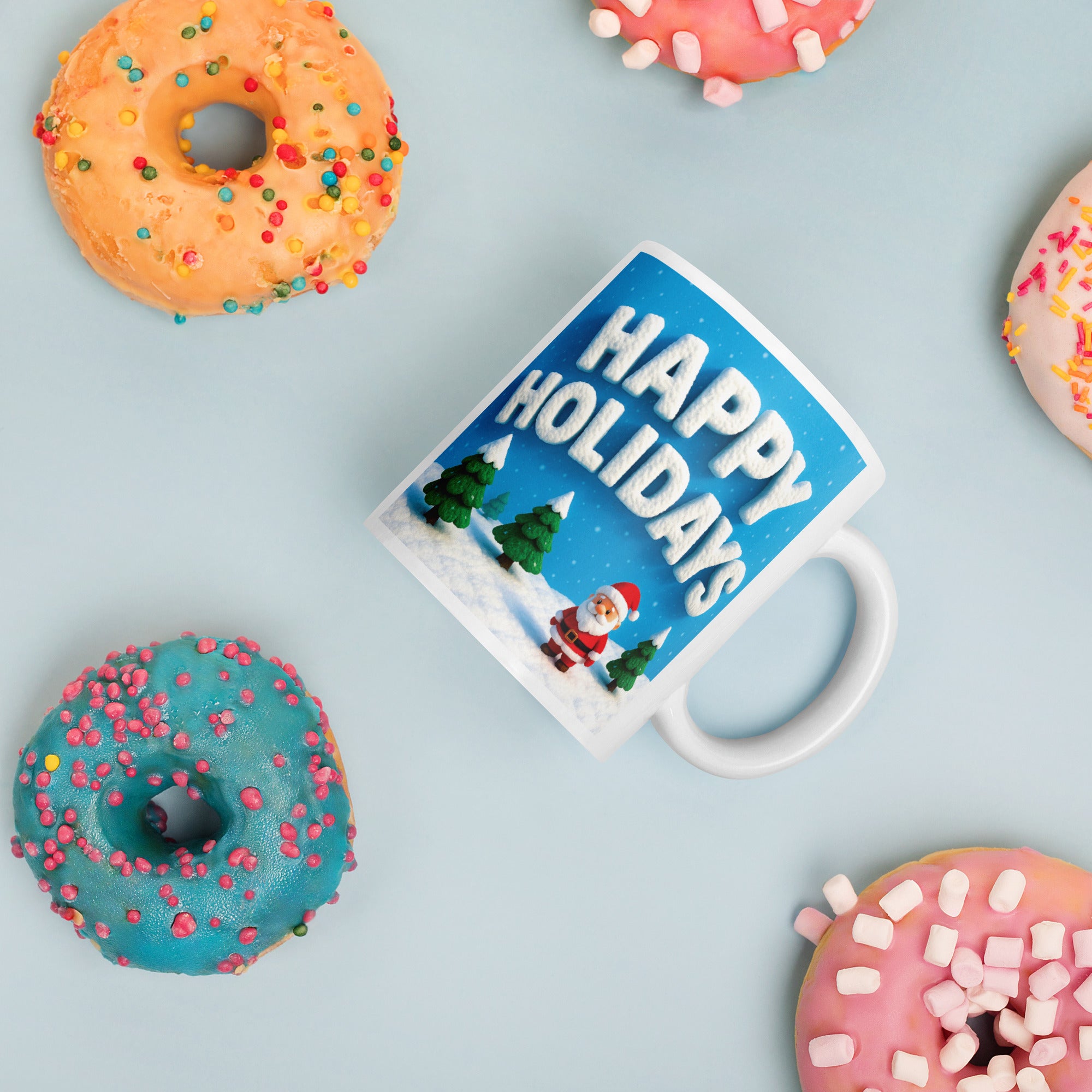 White glossy mug (Santa Rabbit / Happy Holidays)