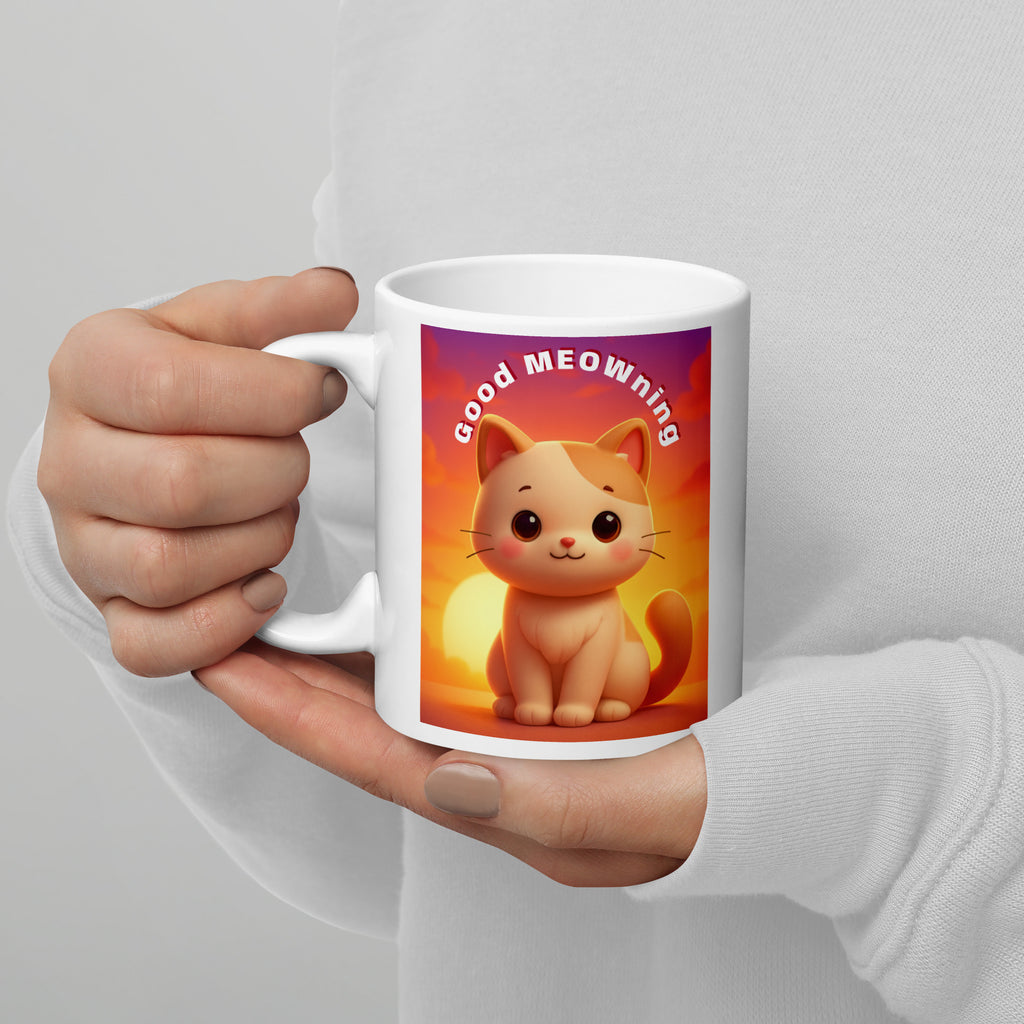 White glossy mug (Good MEOWning Cat)