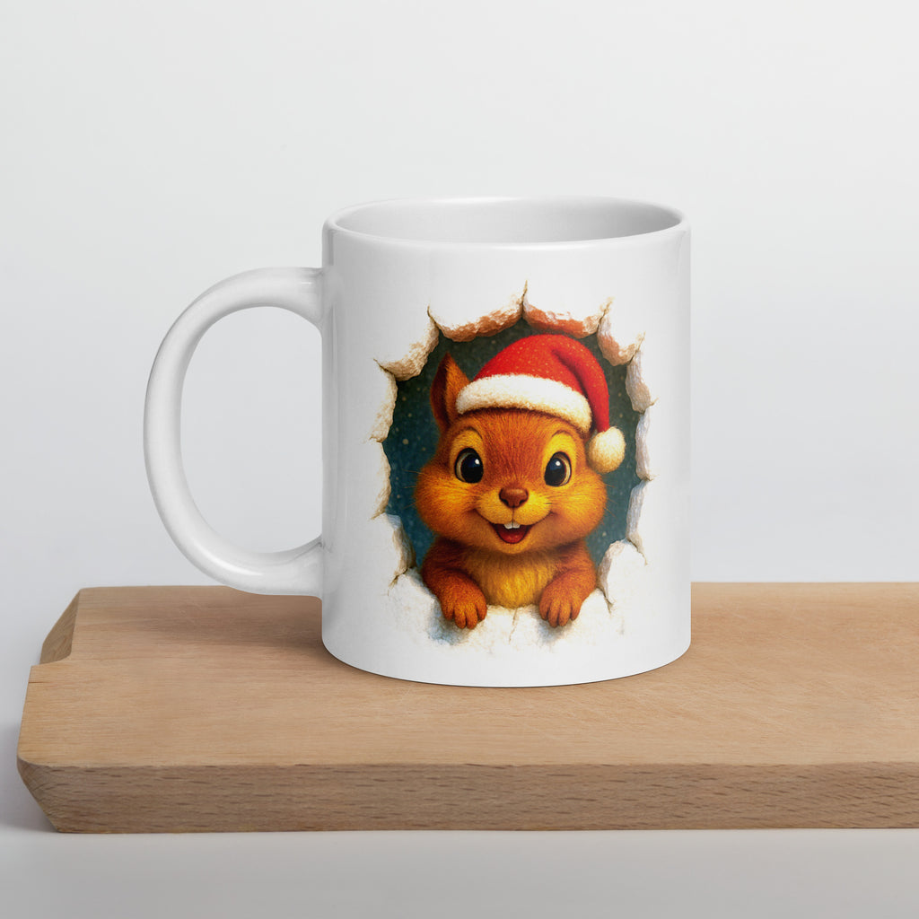 White glossy mug (Santa Squirrel / Happy Holidays)