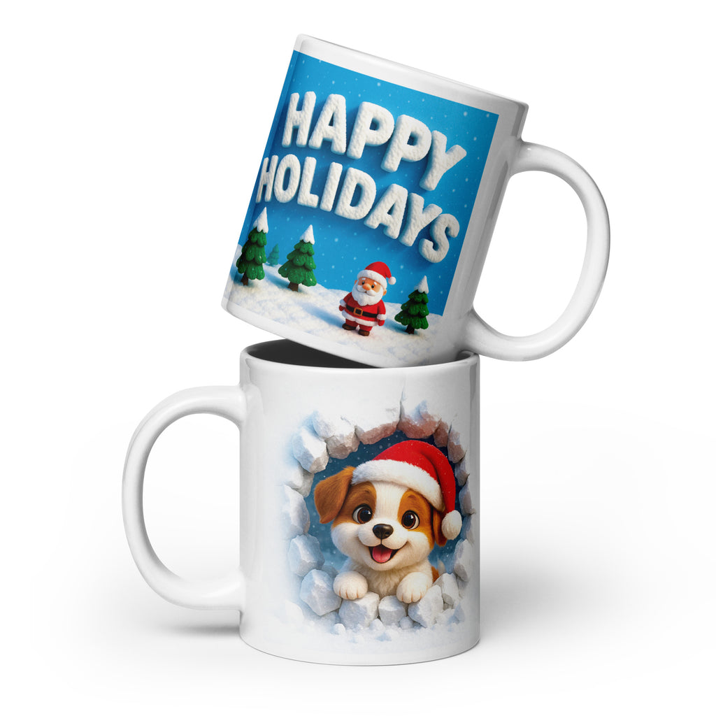 White glossy mug (Santa Puppy / Happy Holidays)