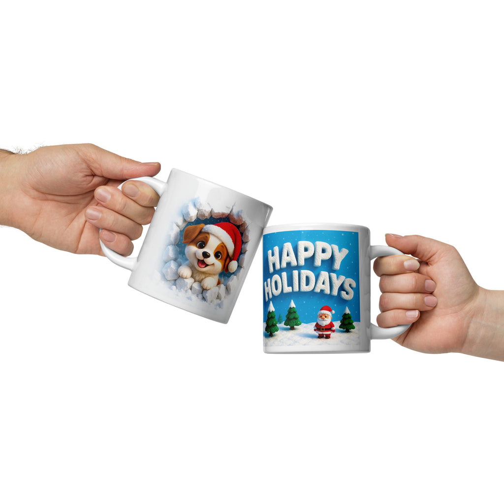 White glossy mug (Santa Puppy / Happy Holidays)