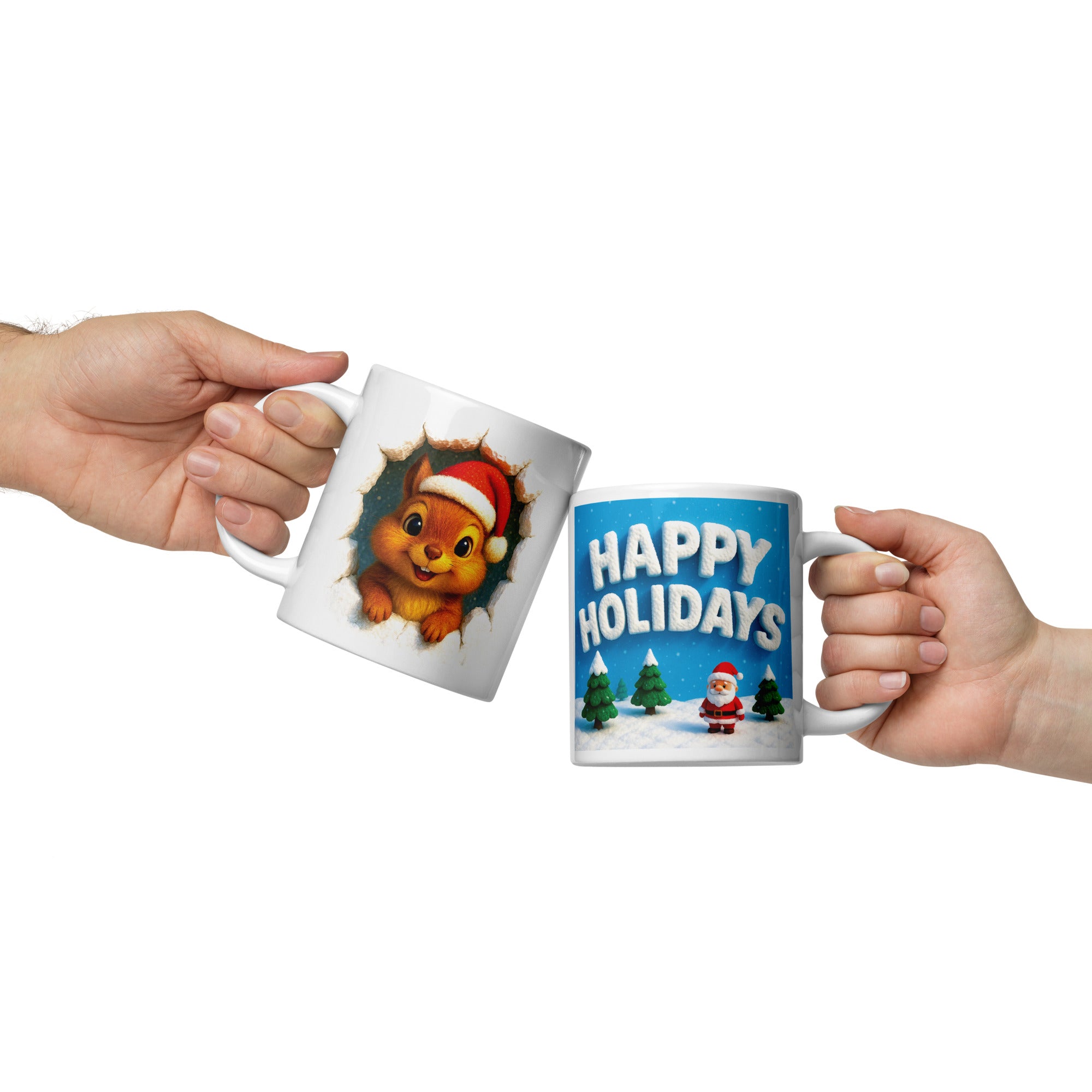 White glossy mug (Santa Squirrel / Happy Holidays)
