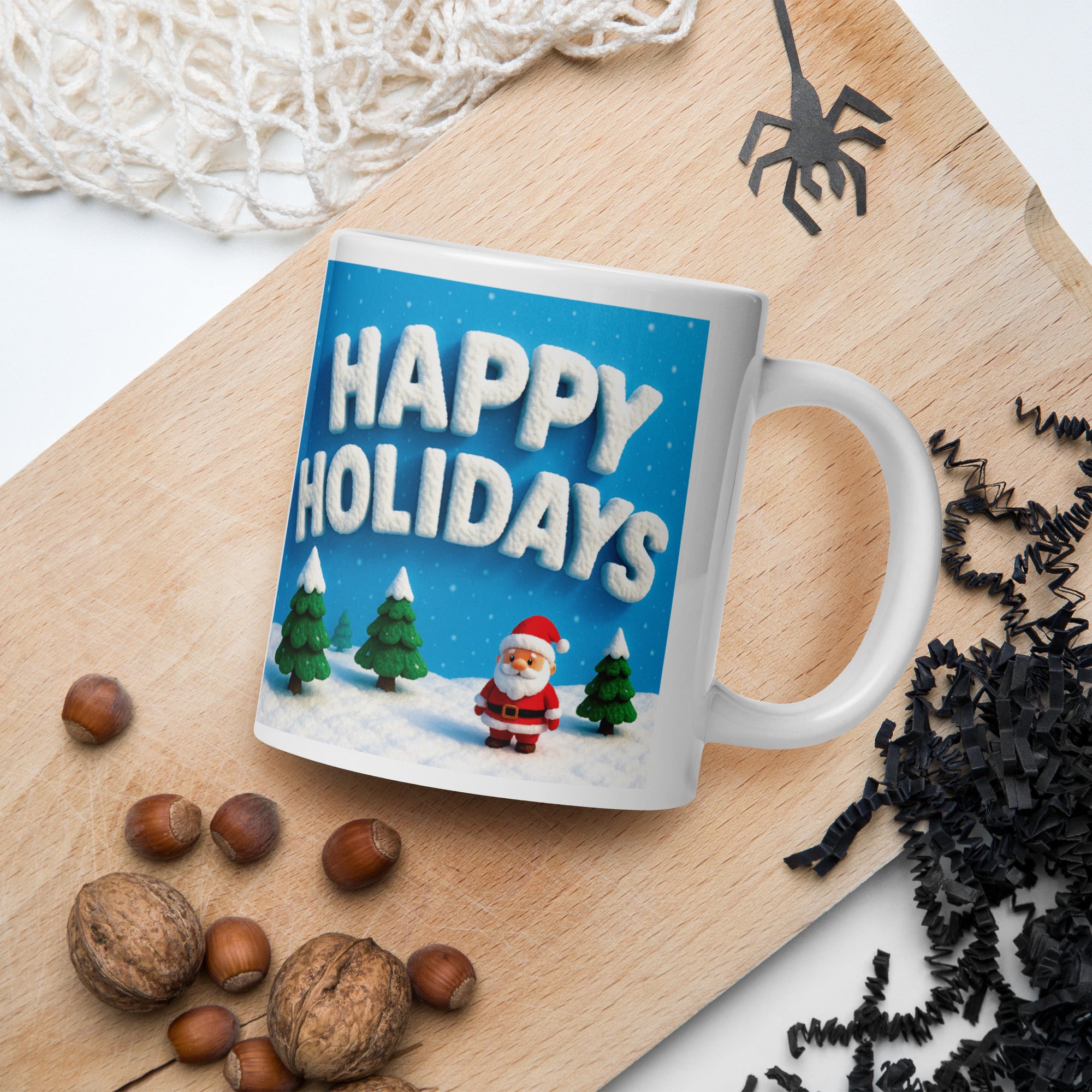 White glossy mug (Santa Puppy / Happy Holidays)