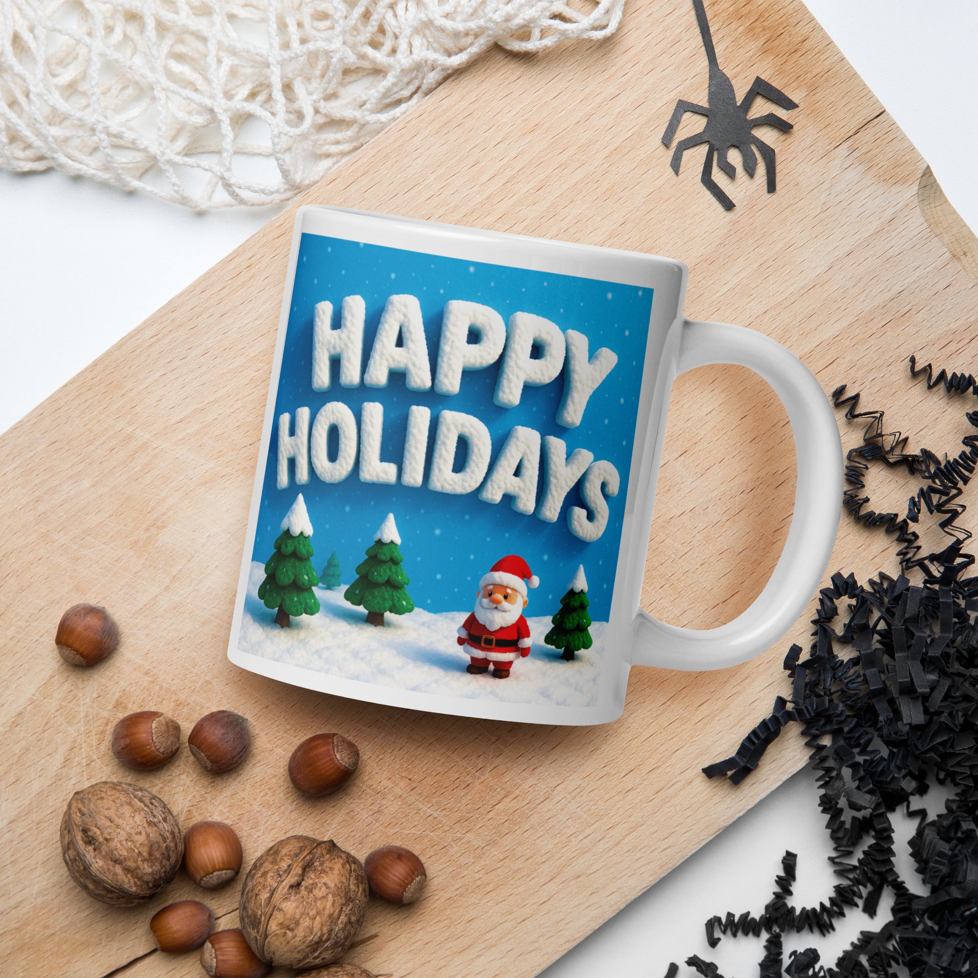 White glossy mug (Santa Squirrel / Happy Holidays)