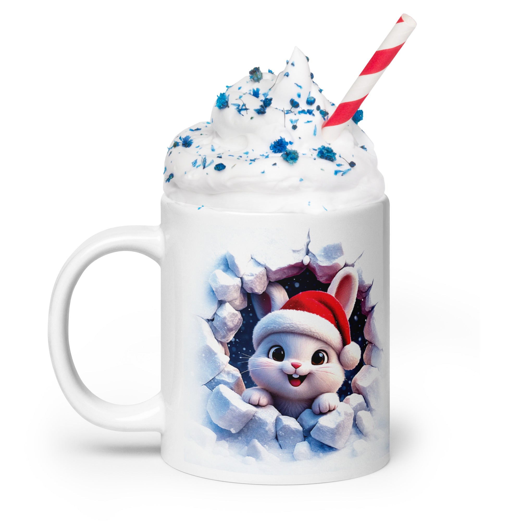 White glossy mug (Santa Rabbit / Happy Holidays)