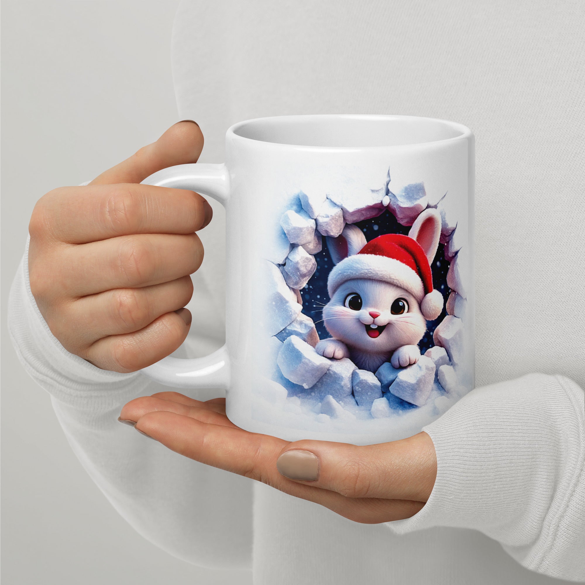White glossy mug (Santa Rabbit / Happy Holidays)