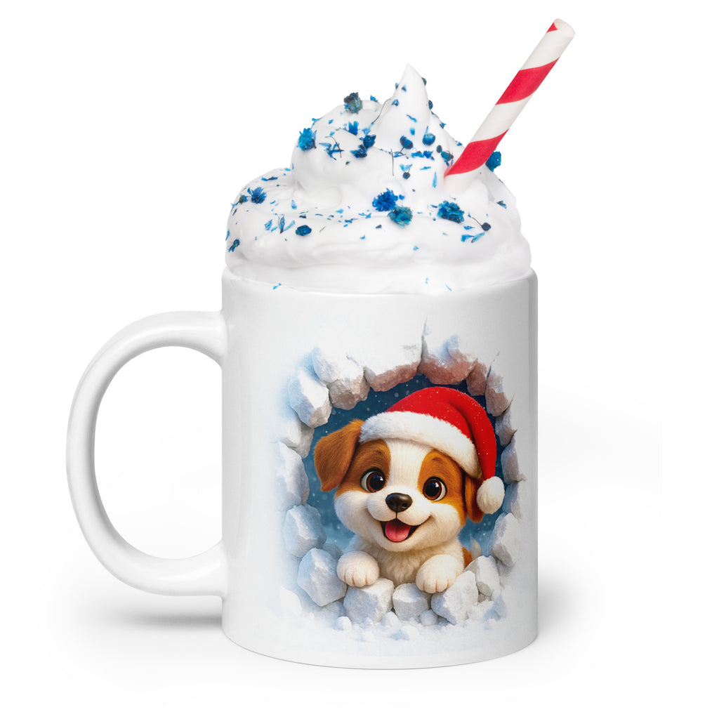 White glossy mug (Santa Puppy / Happy Holidays)