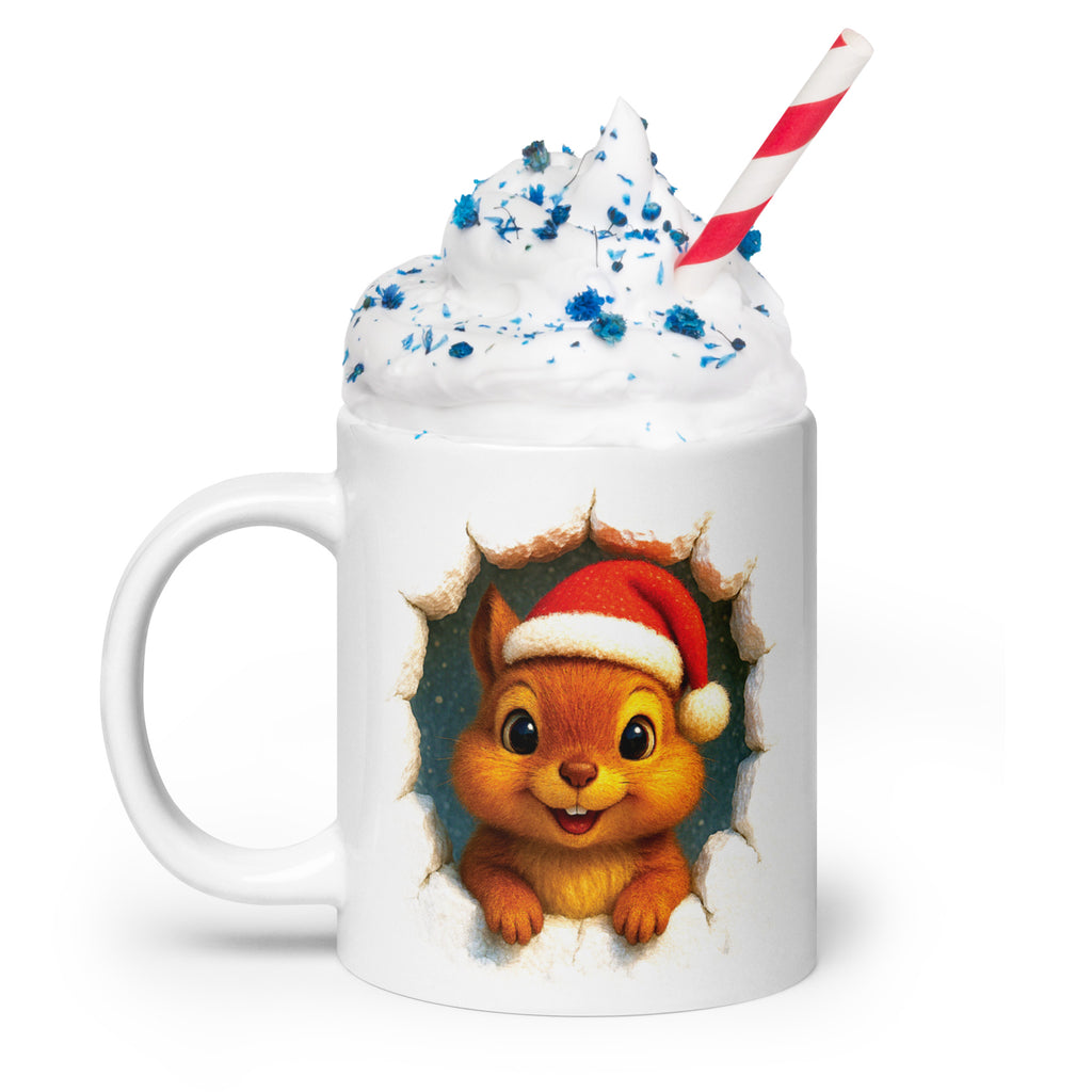 White glossy mug (Santa Squirrel / Happy Holidays)