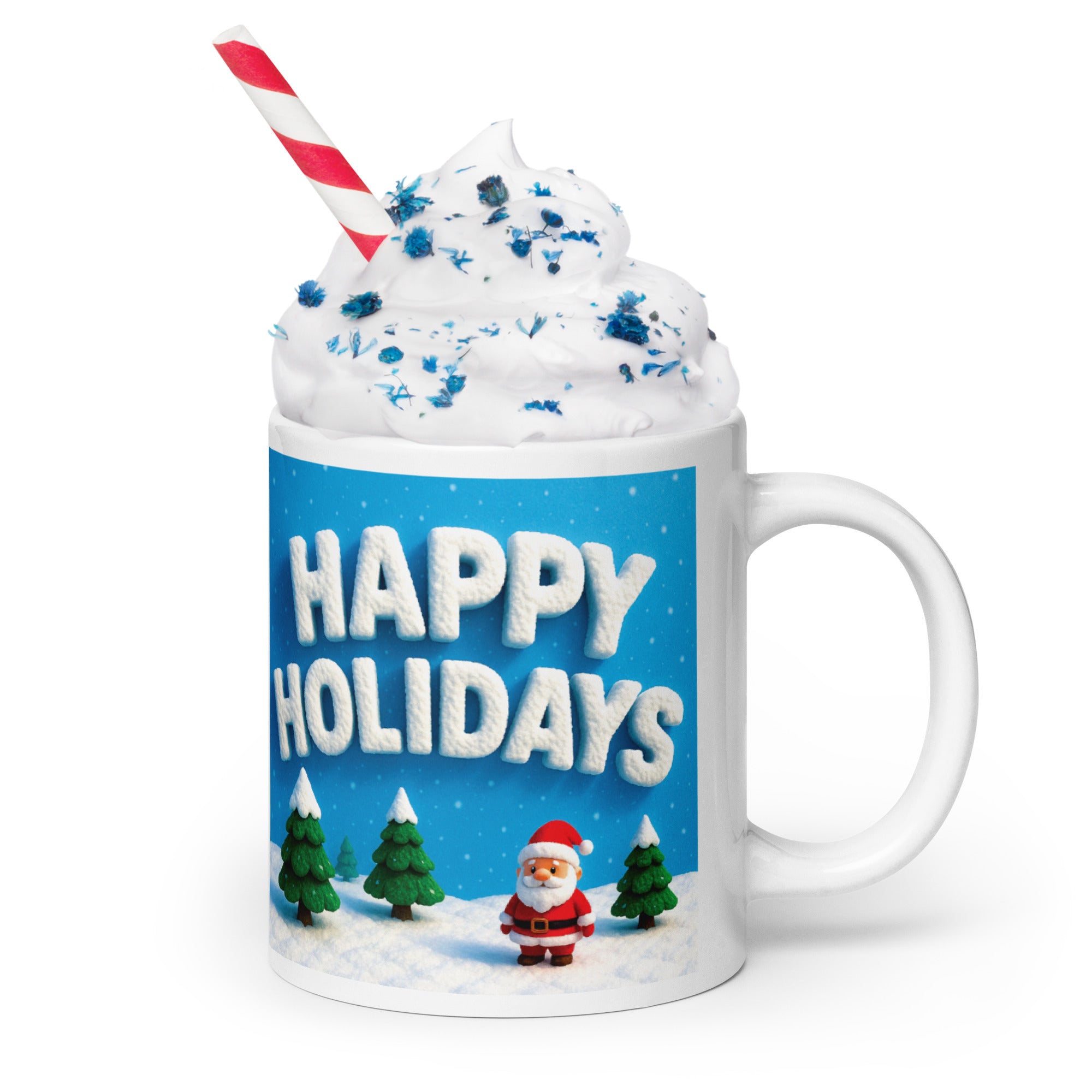 White glossy mug (Santa Rabbit / Happy Holidays)