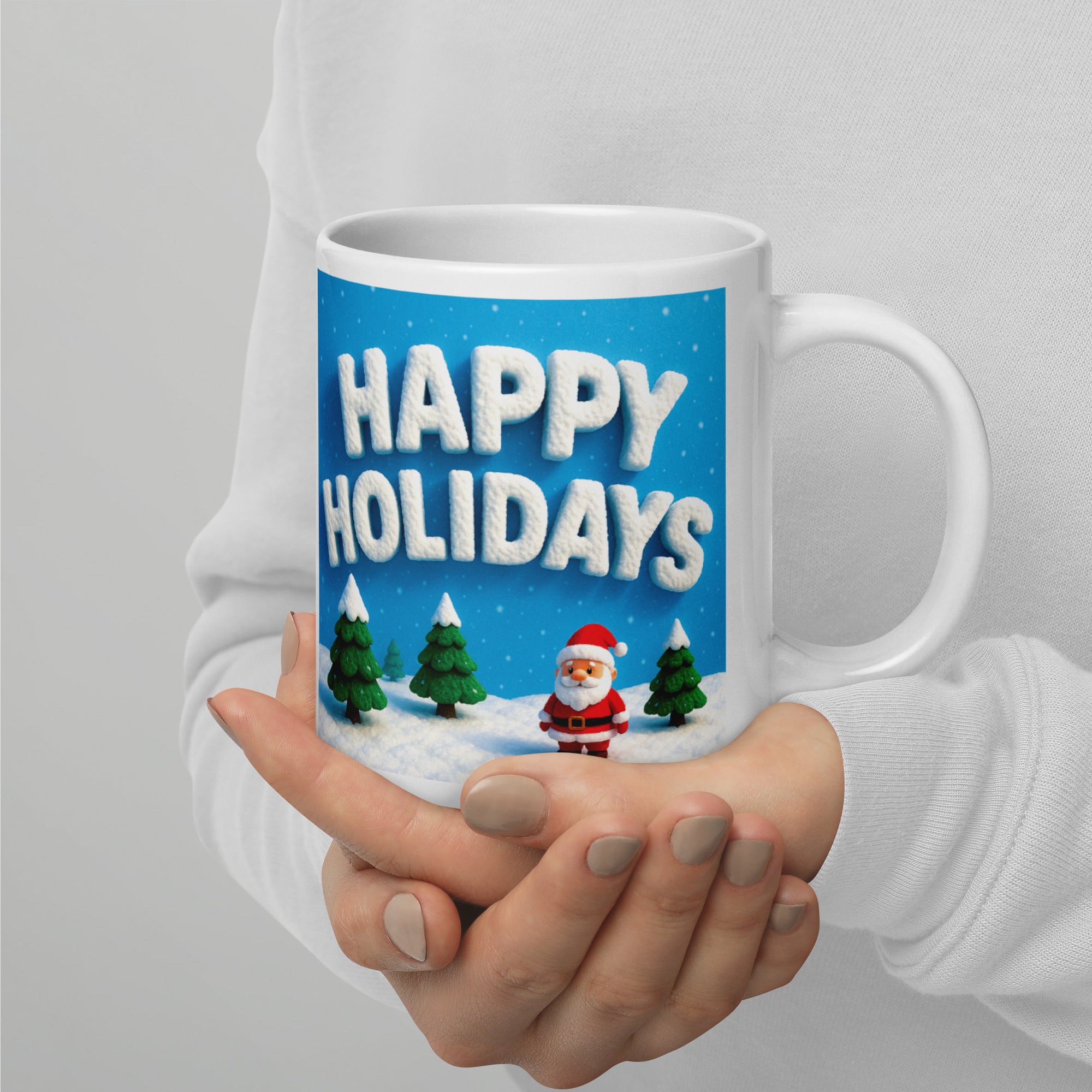 White glossy mug (Santa Rabbit / Happy Holidays)
