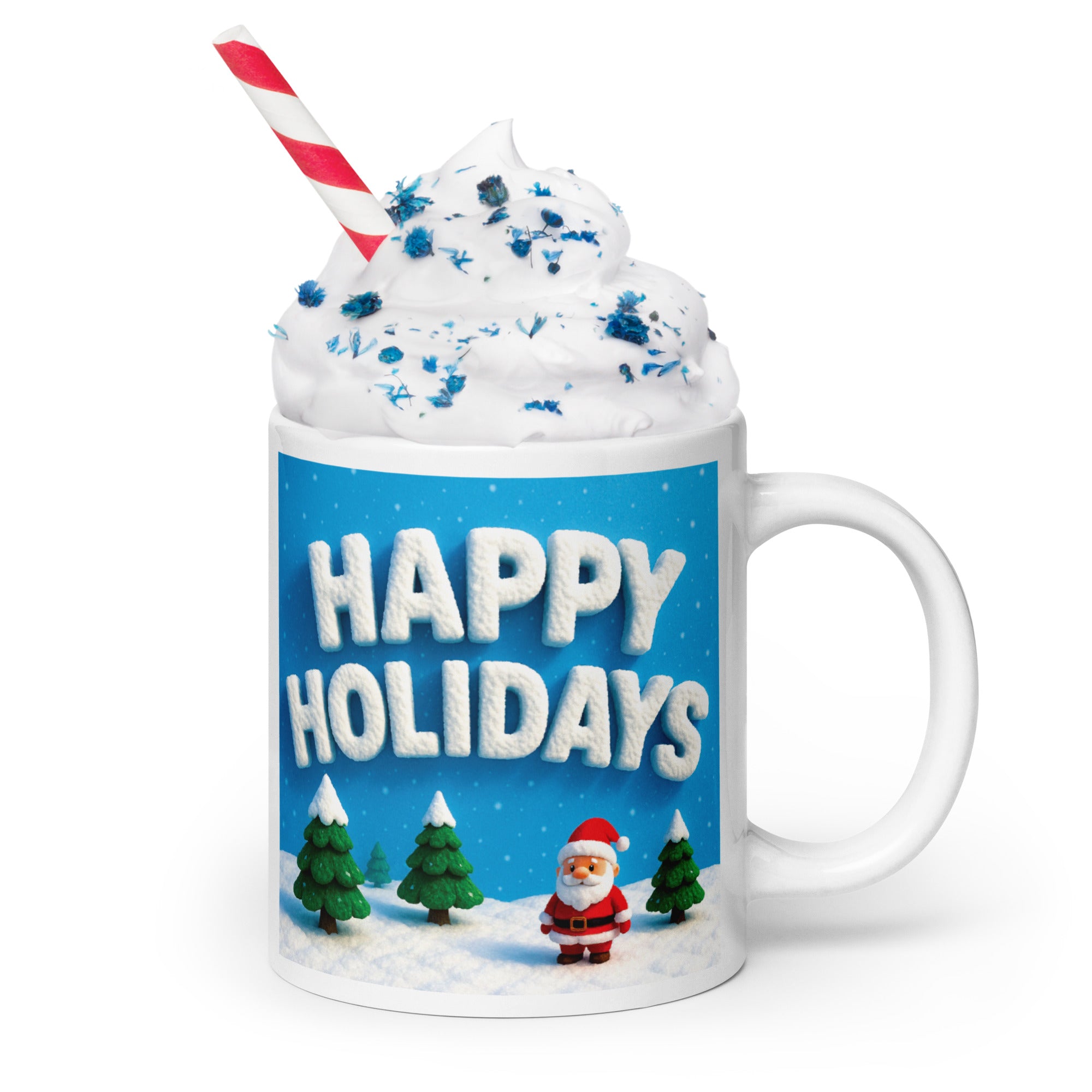 White glossy mug (Santa Squirrel / Happy Holidays)
