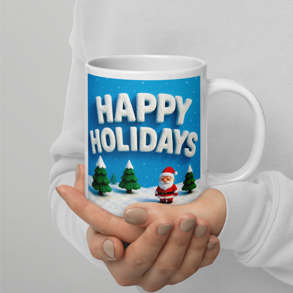 White glossy mug (Santa Squirrel / Happy Holidays)