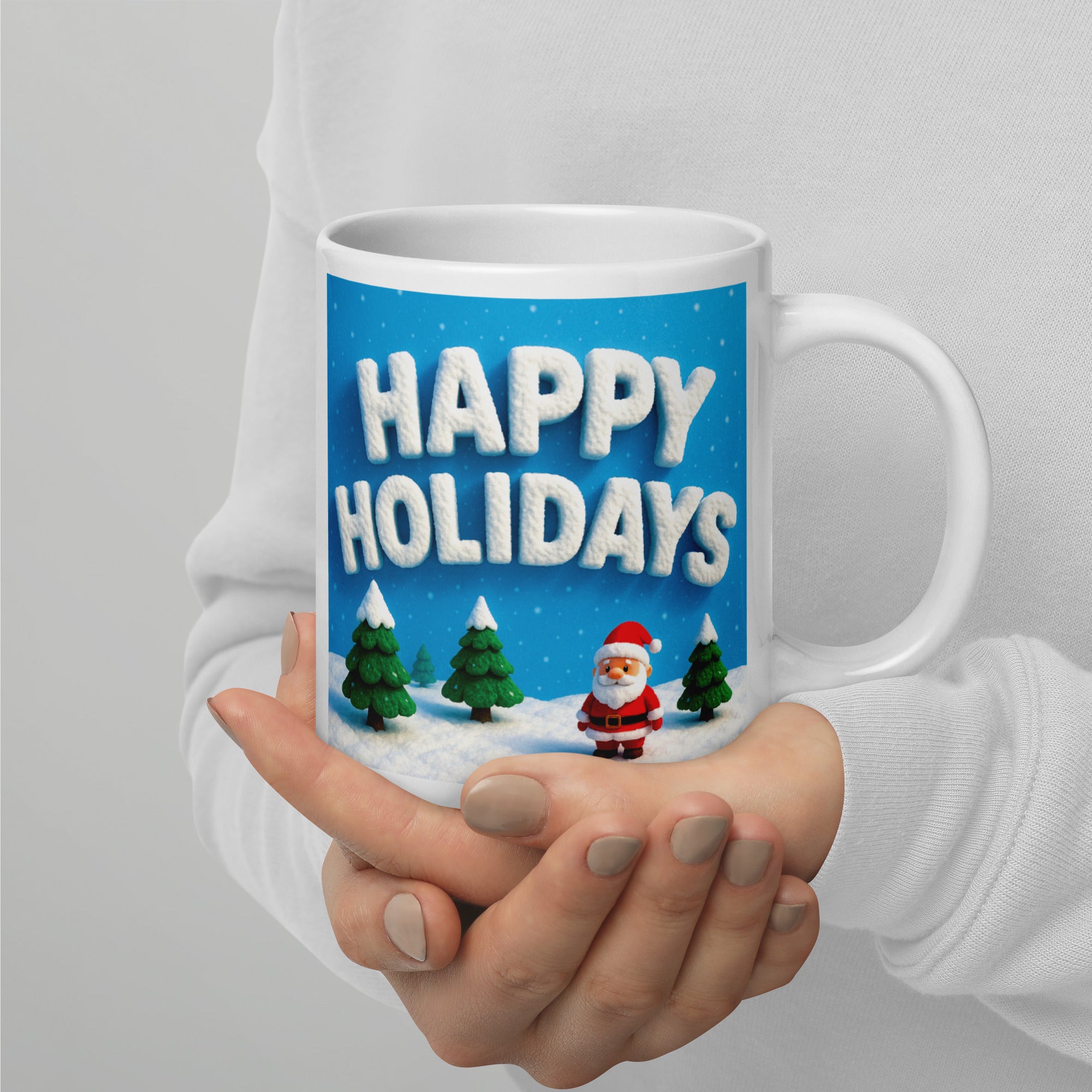 White glossy mug (Santa Squirrel / Happy Holidays)